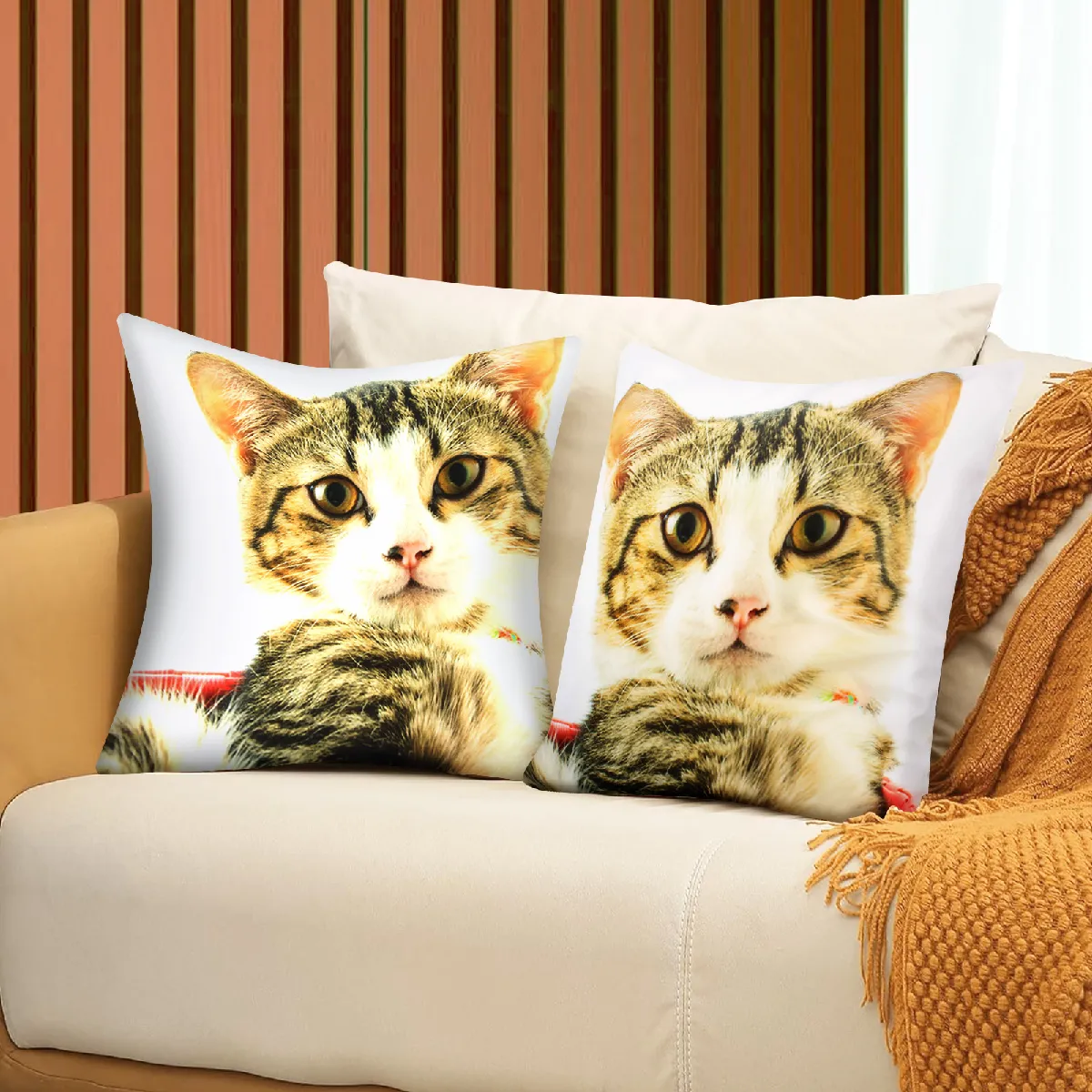 Avizar - Lot de 2 Housses de Coussin - Chat