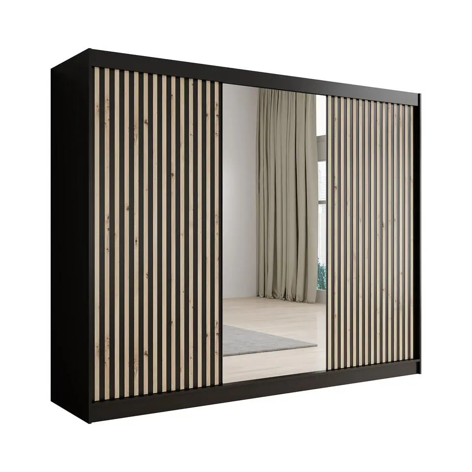 Meubella - Kledingkast Lisbon 2 - Zwart - 250 cm - Met spiegel