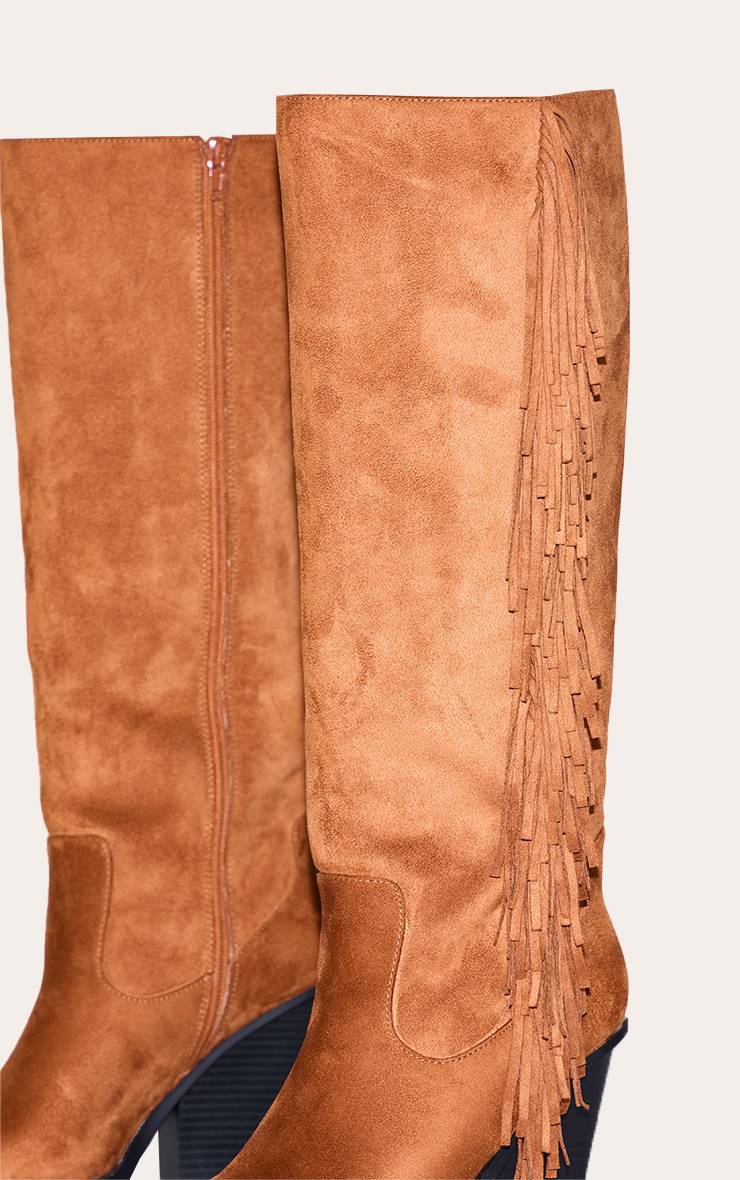 Marron Bottes Hautes À Talon Bloc En Synthétique À Bout Pointu Avec Franges