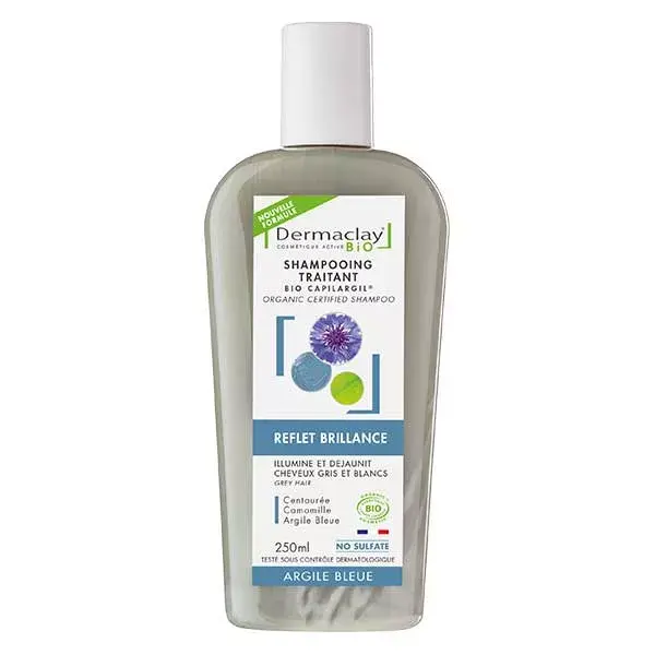 Shampoo de tratamento orgânico Dermaclay para cabelos grisalhos com argila azul 250ml
