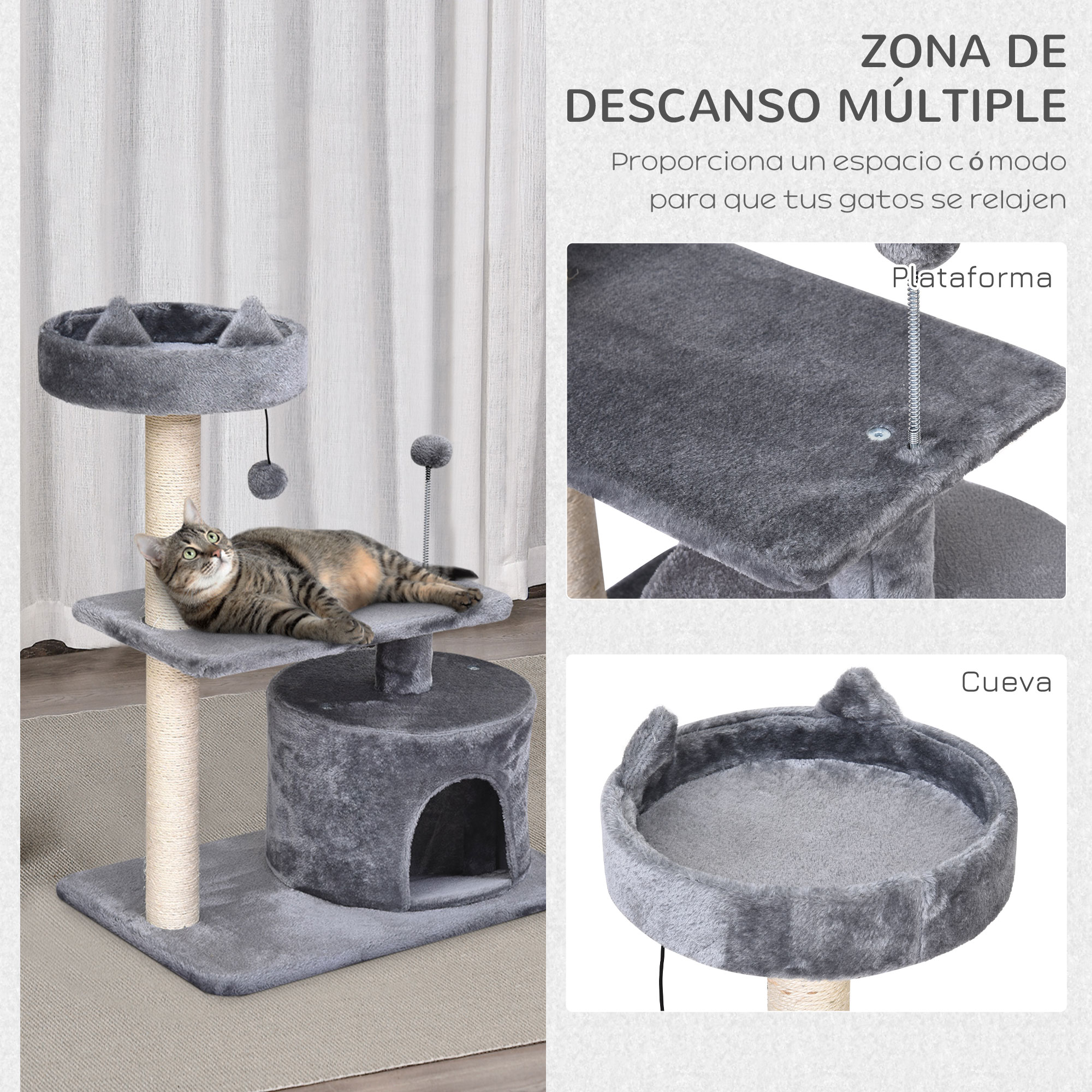 Árvore para gatos PawHut cinza
