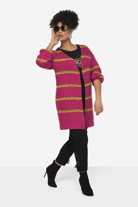 Strickjacke, Ringel, offene Form, Langarm