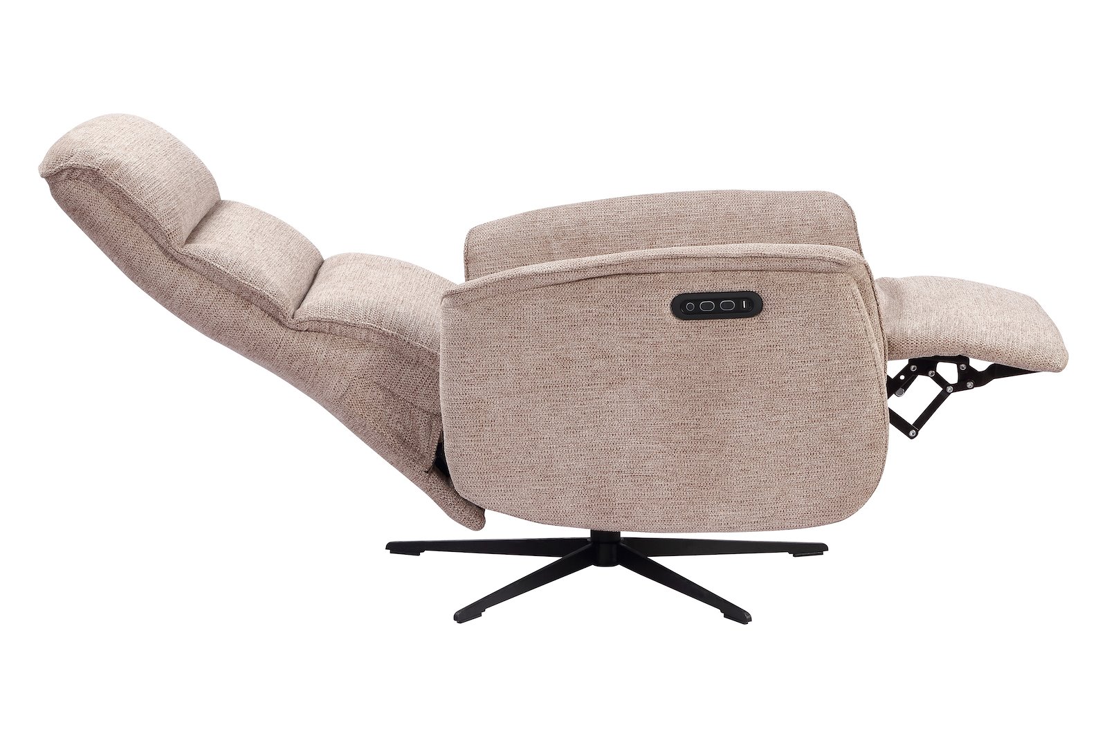Kansas Recliner med eleketrisk regulering sortlakkert undestell med stoff Lord Mørk Beige