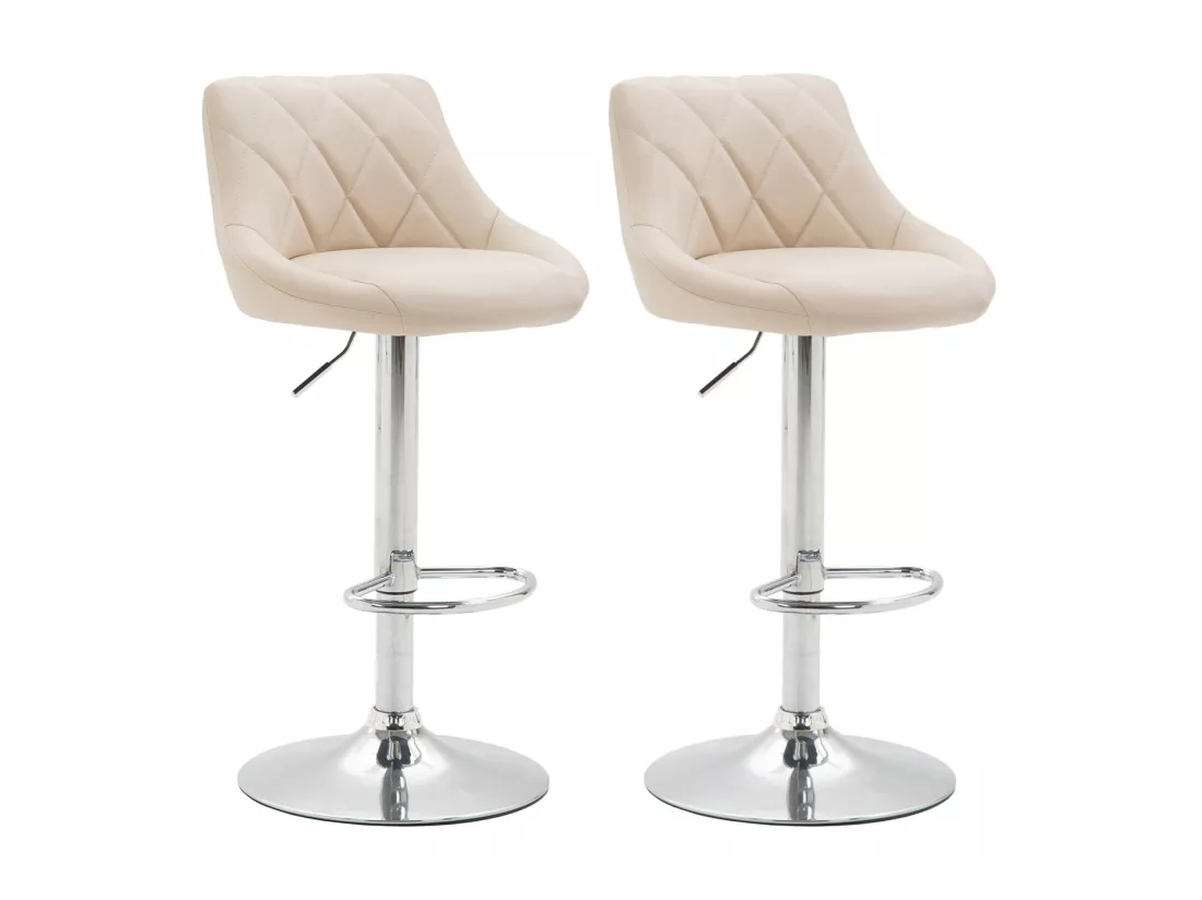 Lot de 2 Tabourets de bar - Similicuir & Métal chromé - Crème - Lazio