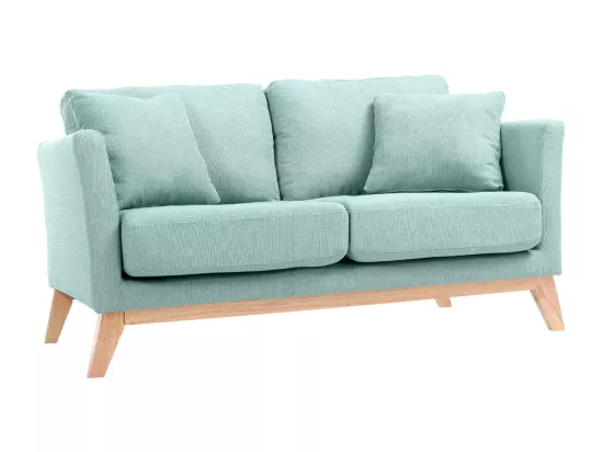 Canapé scandinave déhoussable 2 places en tissu vert lagon et bois clair OSLO