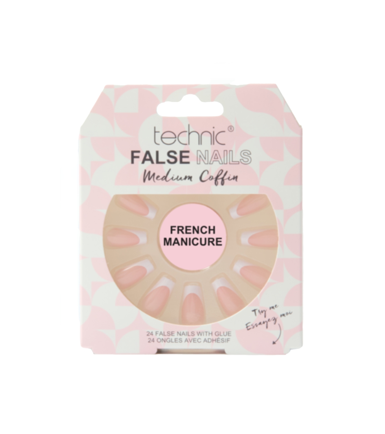 Technic Cosmetics - Unhas Postiças False Nails Medium Coffin - French Manicure