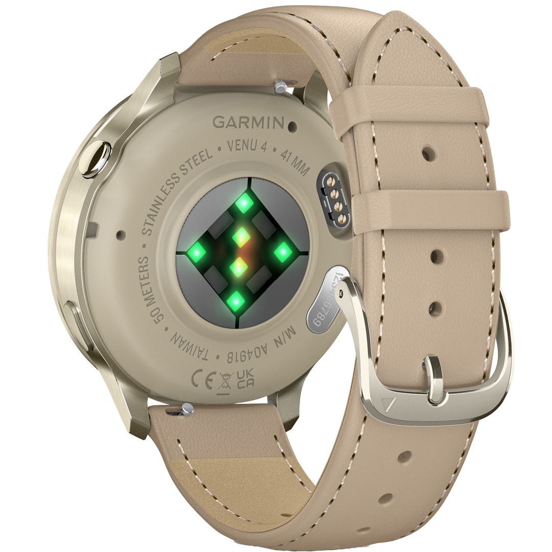 Garmin Venu 4 - 41mm Beige / Lunargold mit Lederarmband