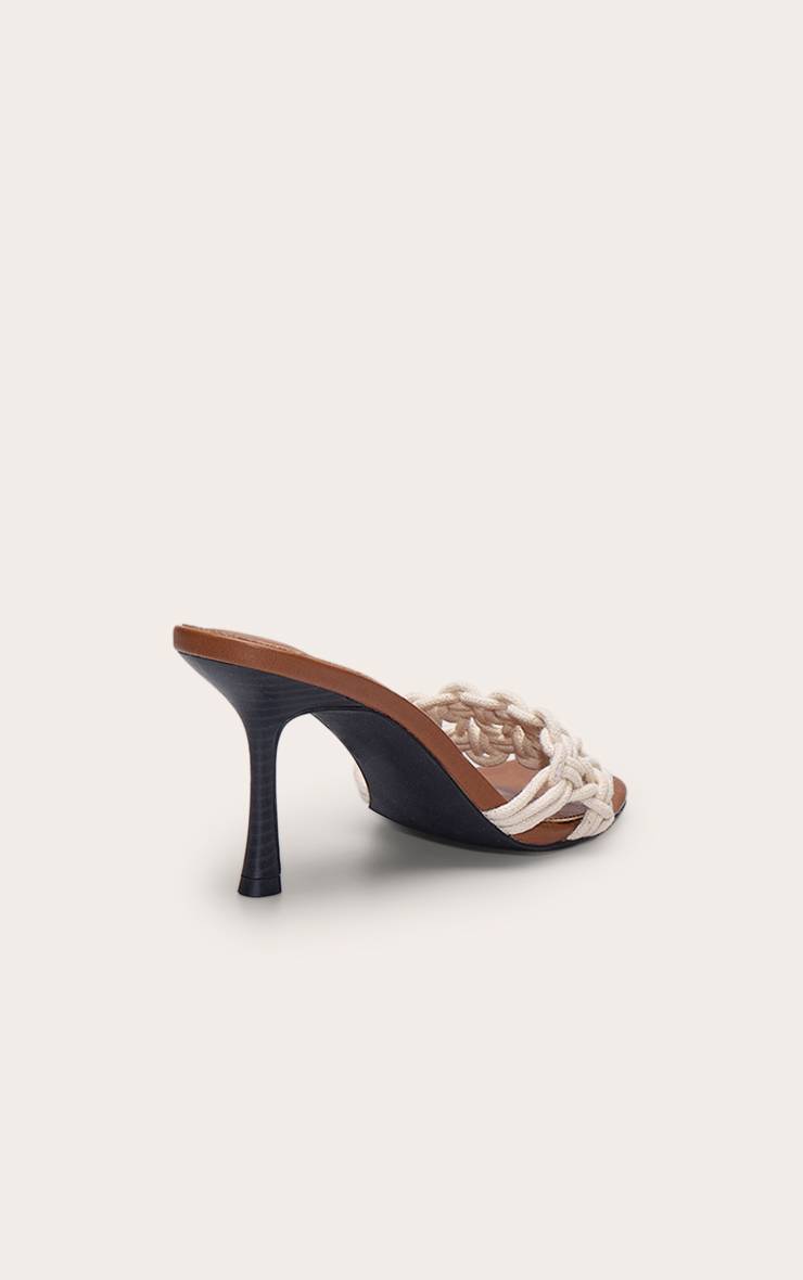 Crème Mules À Talons Bout Carré Avec Bride Tressée En Corde