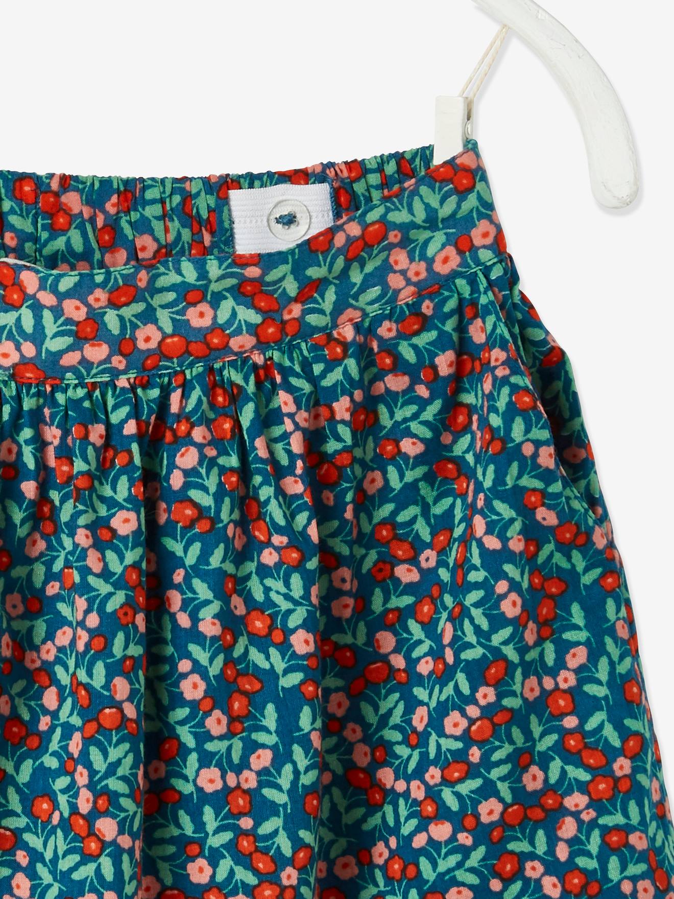 Saia longa com babado estampado em azul médio