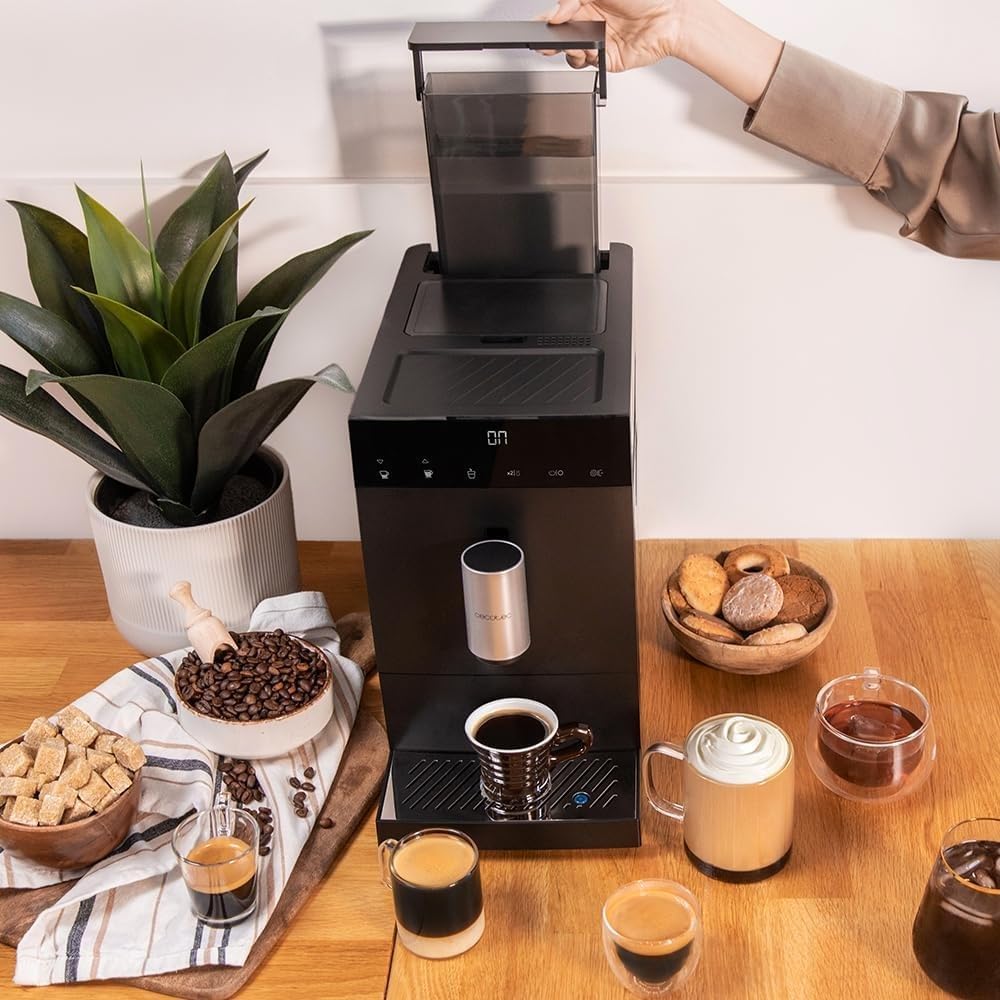 Cecotec Cafetière Superautomatique Compacte Cremmaet Compact. 1350 W, 19 Bars, Système de Chauffage par Thermobloc, Réservoir de 150 g de Café avec Moulin Intégré et 1,1 L, Nettoyage Automatique