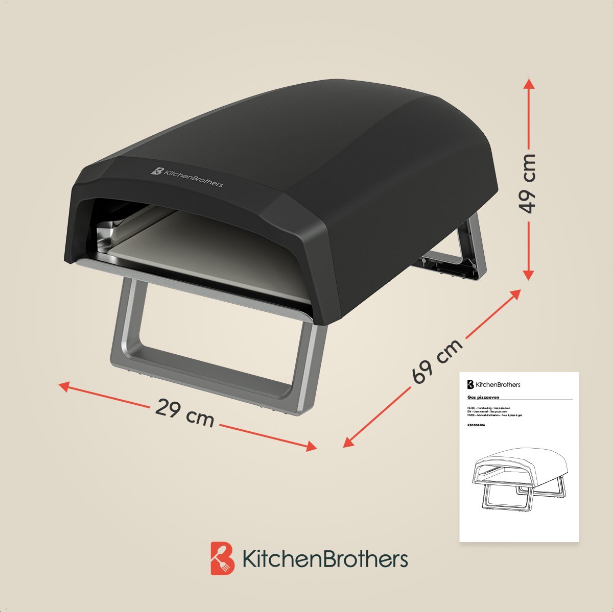 KitchenBrothers dubbele brander Pizza Oven - gas