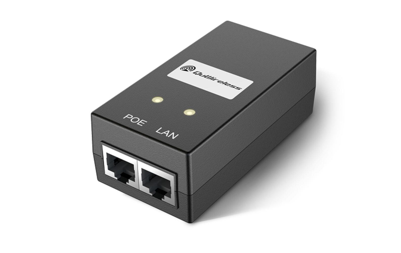 PoE Injector QuPSU P248E Passiv PoE 24V, 0.8APassiv PoE-Injector QuPSU P248E mit 24V, 0.8A für Teltonika RUT-Serie LTE-Router in einem QuSpot, QuMax oder QuMini Outdoor-Gehäuse