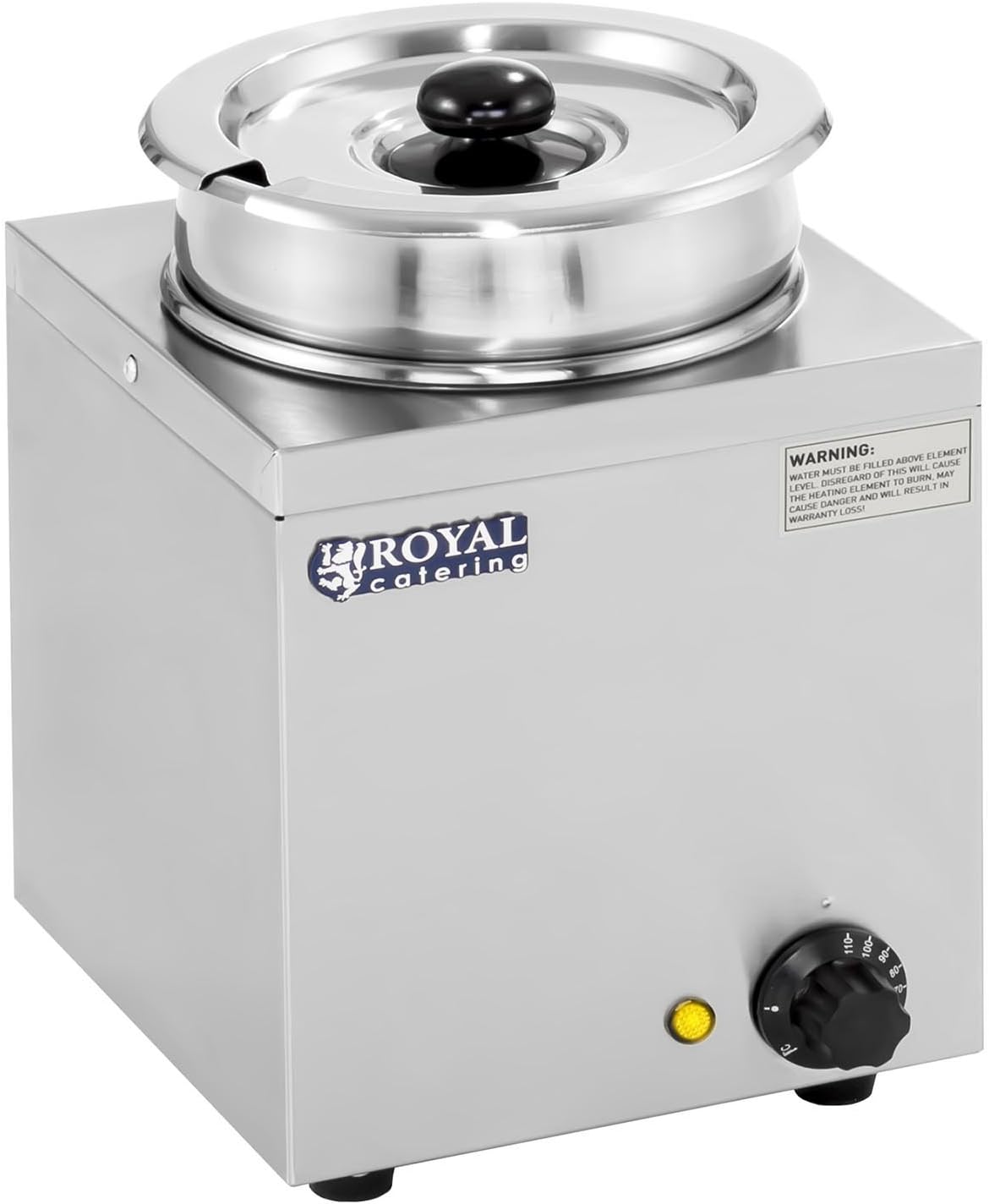 Royal Catering - RCBM-1/4R - Bain Marie Suppenstation mit Ablasshahn Chafing Dish (2,75 L, 1 x 150 W, Inklusive Deckel, 30-110 ° C, beheizbarer Tank)