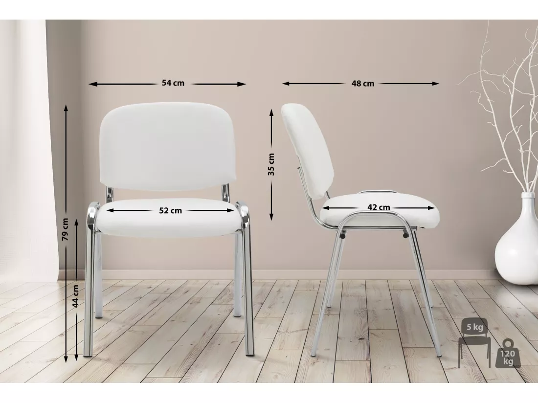 Chaise de salle à manger - Similicuir & Métal chromé - Blanc - Ken