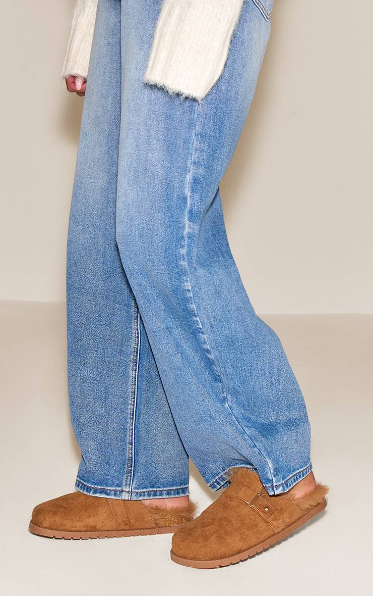 Châtaigne Mules À Boucle En Synthétique Doublées De Synthétique