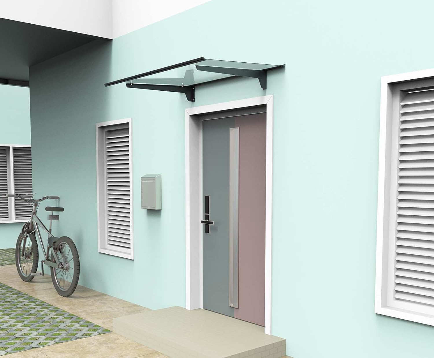 Schartec Aluminium-Vordach T1400 Aluminium-Vordach als Eingangsvordach, Haustürvordach, Eingangsüberdachung, Hauseingangsdach mit edlem Design