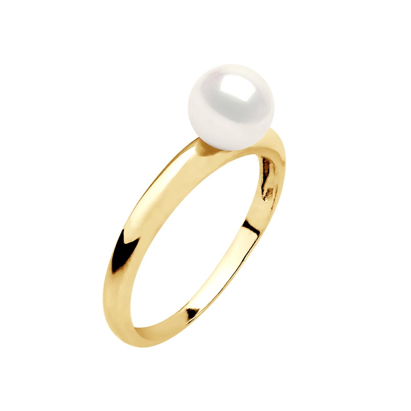 Mitzuko Bague Or Jaune & Perle d'Eau Douce ronde blanc naturel