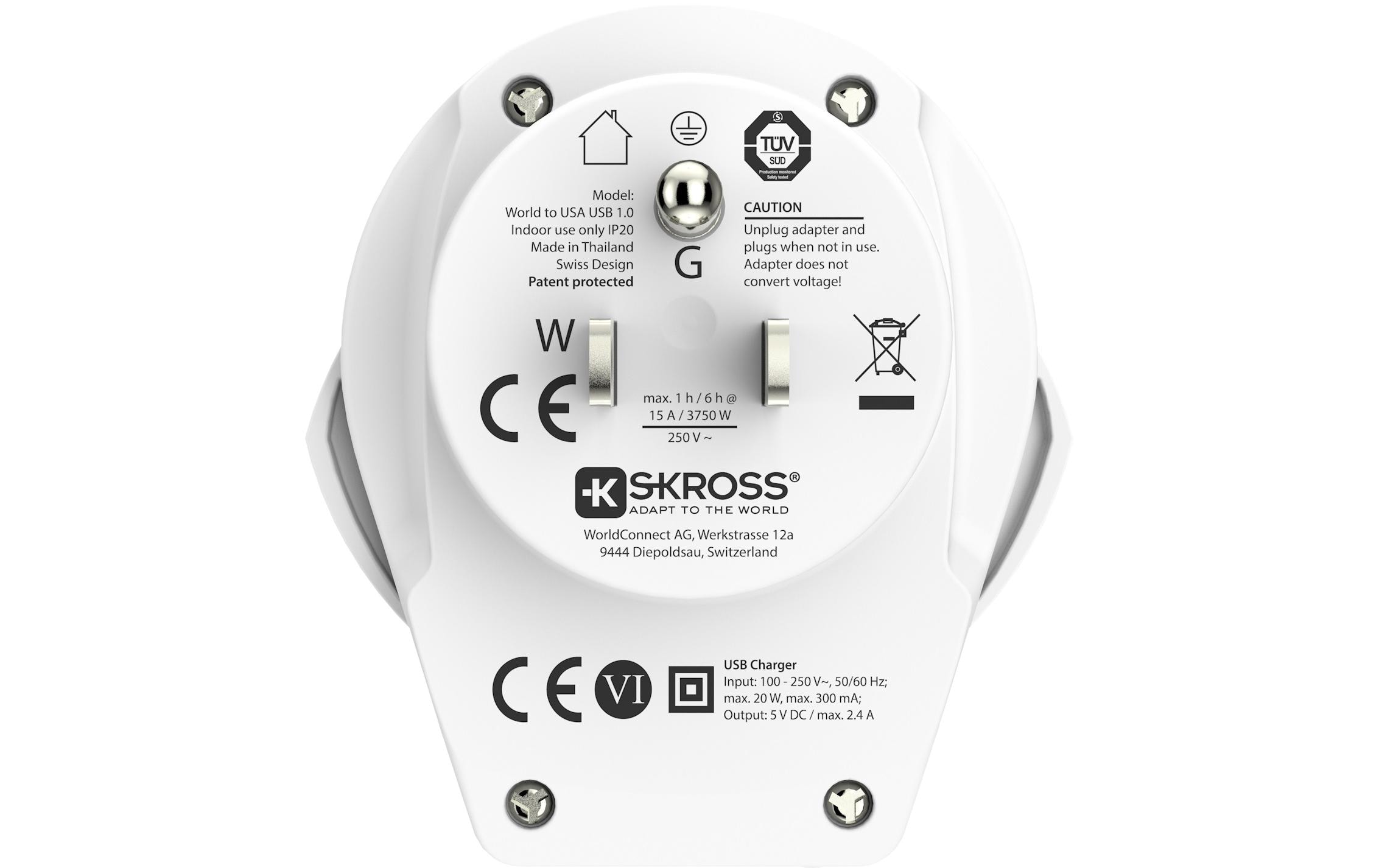 Reiseadapter World USA mit USB LadegerätKompakter Reisestecker World zu USA mit USB Ladeanschluss