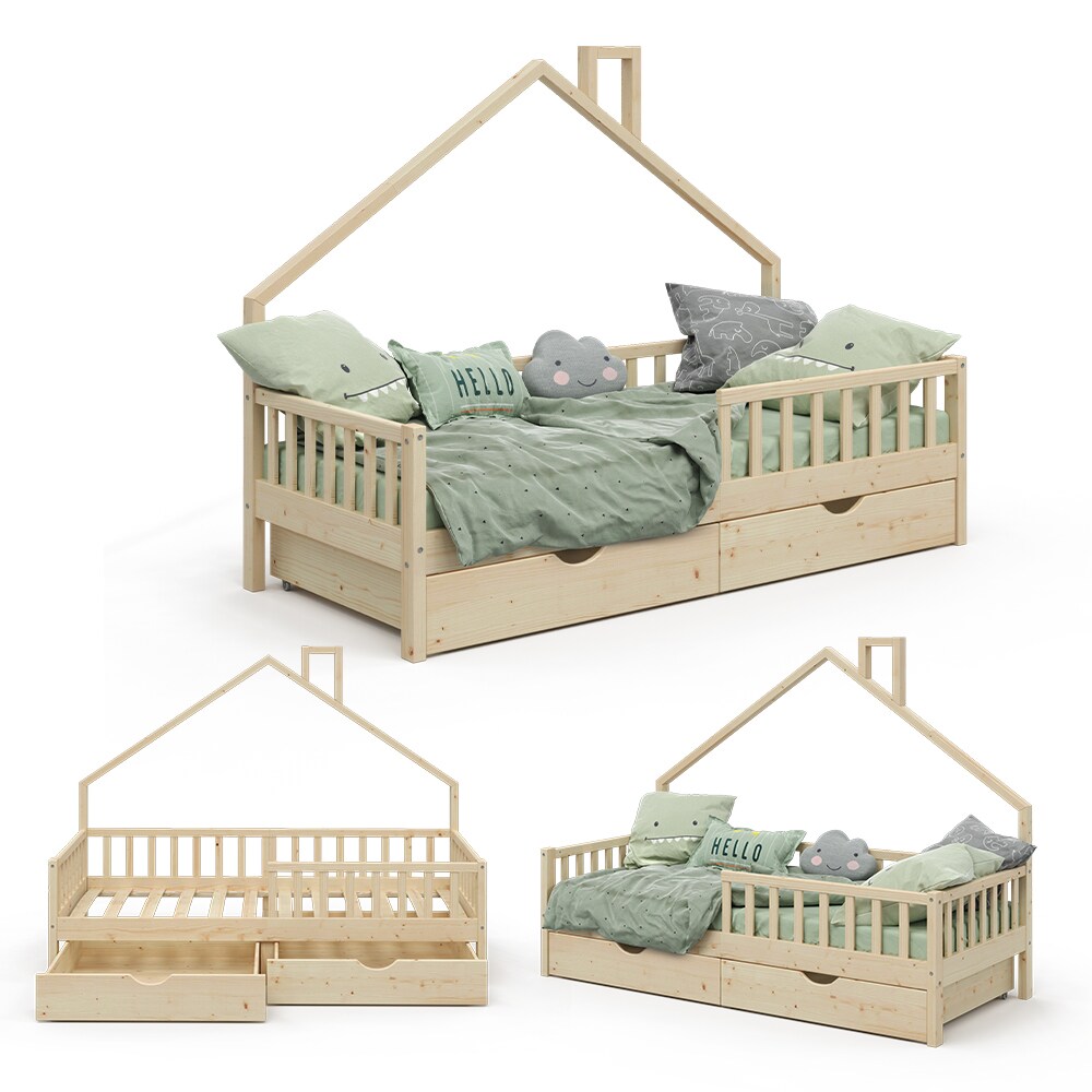 VitaliSpa Hausbett Kinderbett Spielbett Noemi 90x200cm Schubladen Rausfallschutz