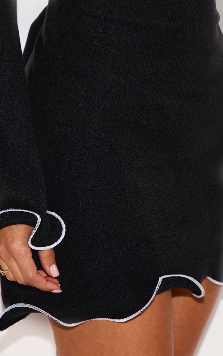 Noir Robe Mini Côtelée À Détails Contrastés Petite