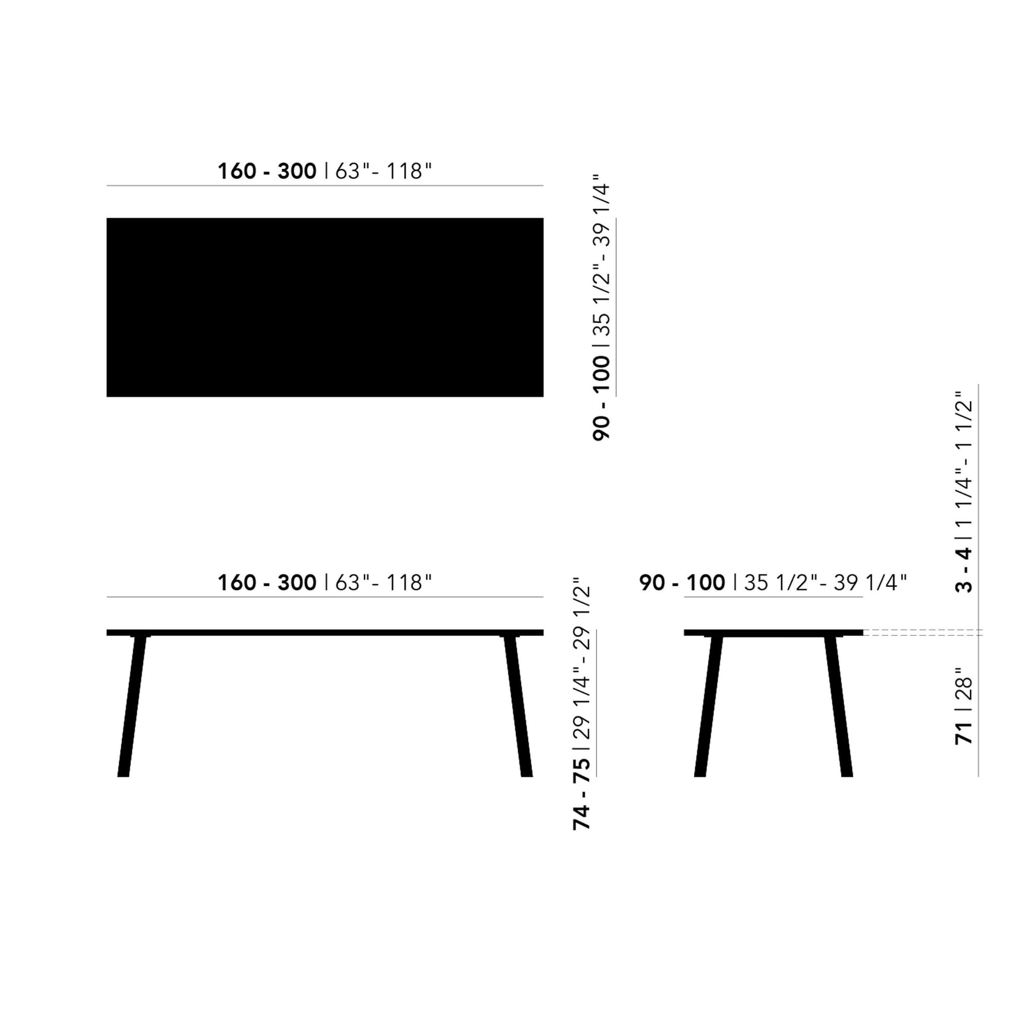 Studio HENK tafel Slim X-type Rechthoekig - zwart frame, zwarte beits 200 x 90 | Zwarte Beits | Verjongde Rand | Frame Zwart