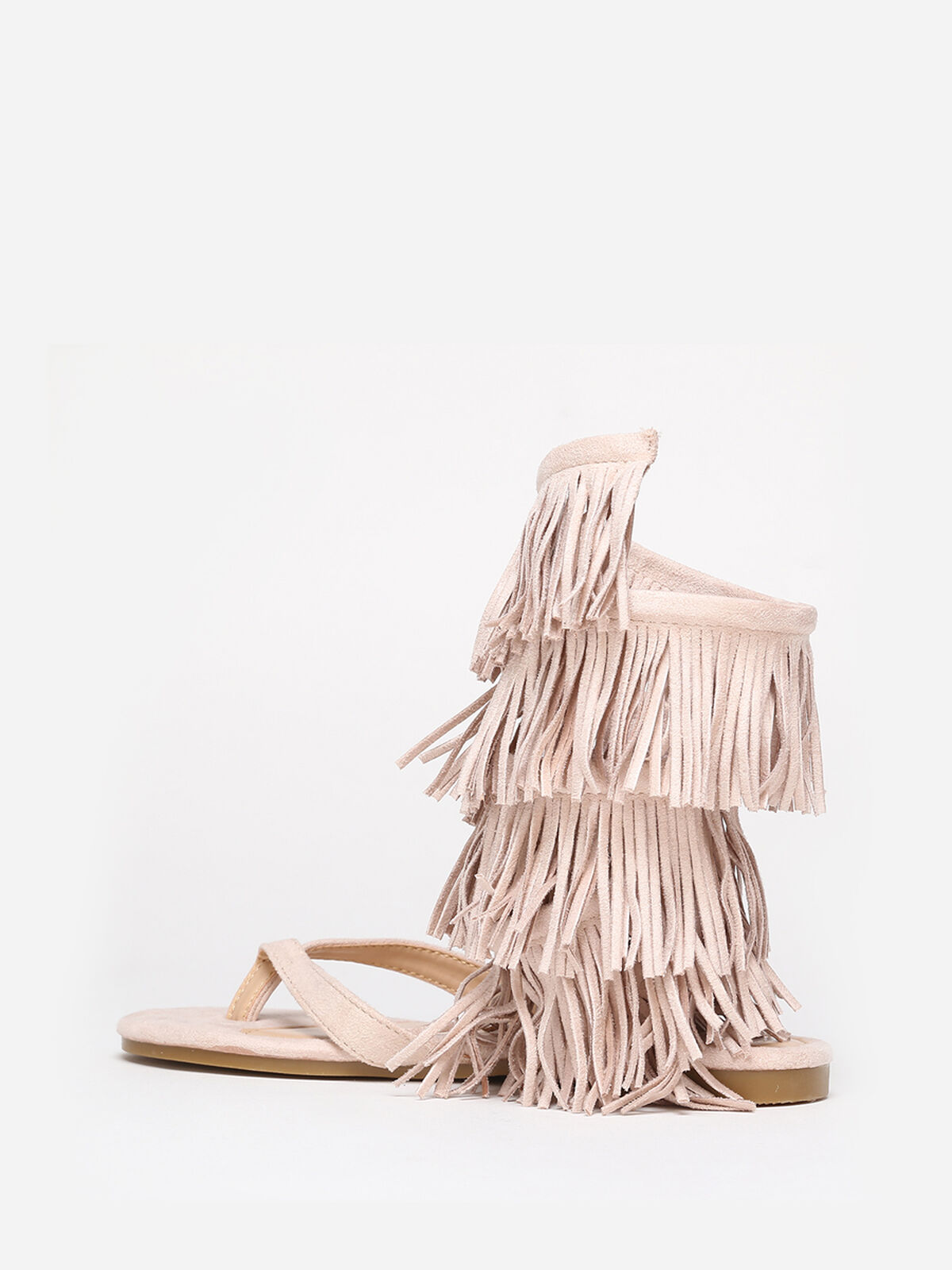 Nu-pieds en suédine avec franges- Beige
