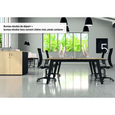 Bureau double STEELY - L140 cm - Double face Suivant - Pieds blanc - plateau imitation Hêtre