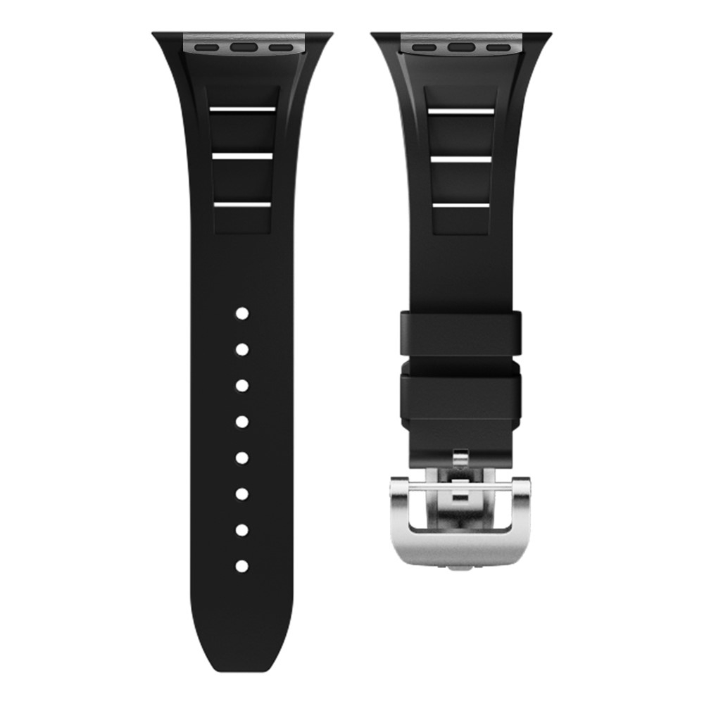 Apple Watch (49/46/45/44 mm) Silikon Armband mit Klickverschluss (Gelenkumfang: 130 - 210mm) - Schwarz