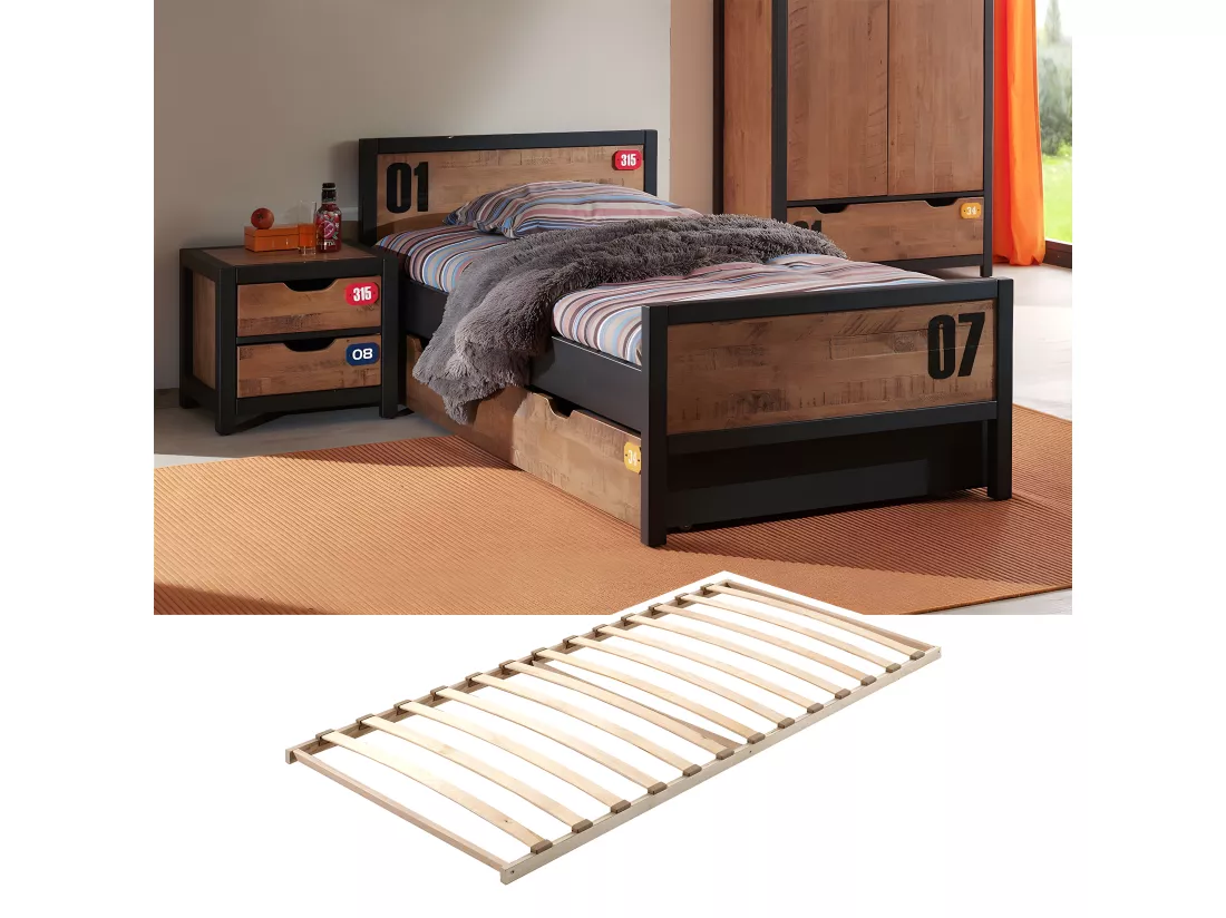 TCHAD - Chambre 90x200cm en Pin Massif avec Sommier