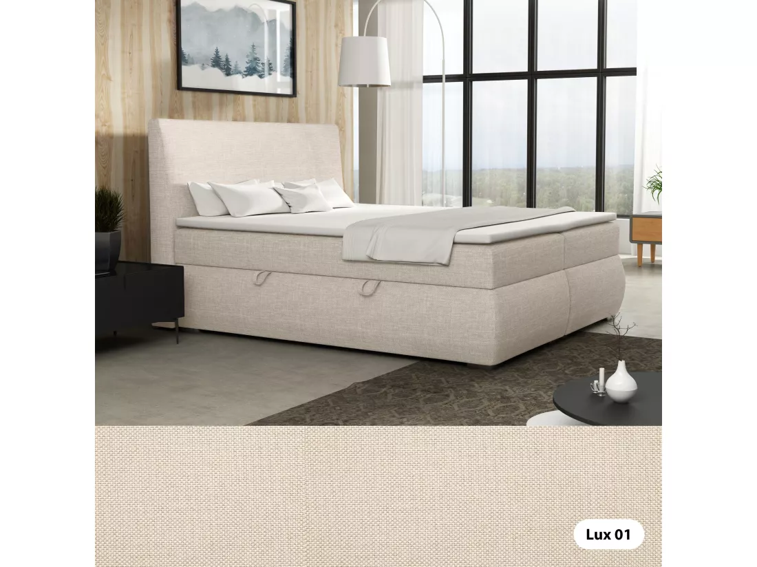 LIT BOXSPRING avec tiroirs de rangement Buffalo 140x200 cm, Lux 01 (Ivoire)