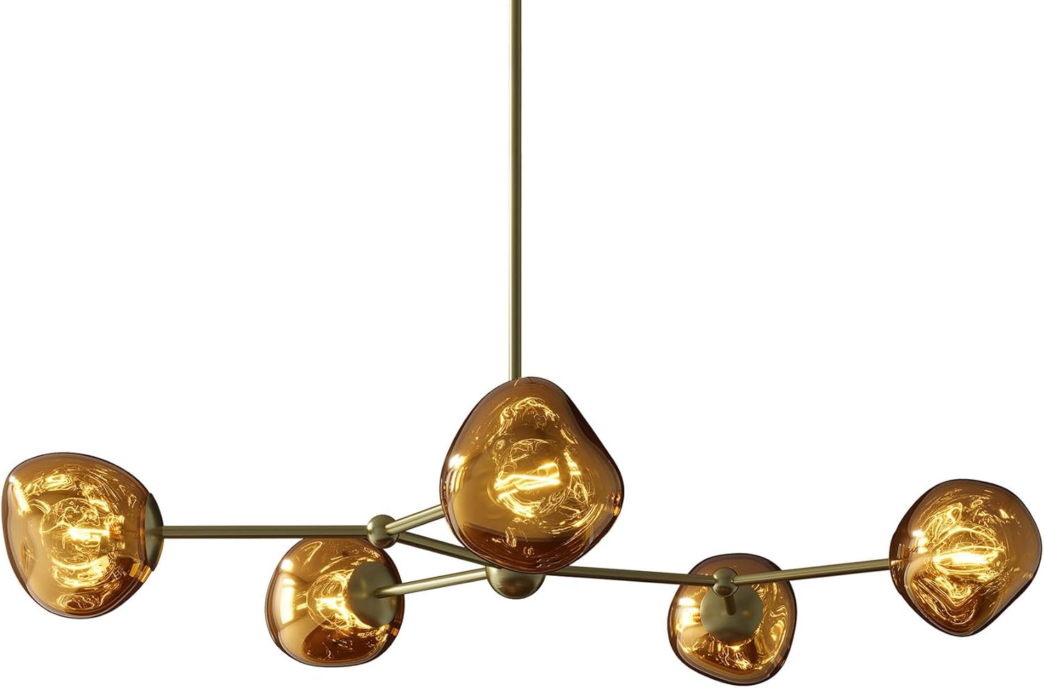 invicta INTERIOR Design Hängelampe Liquid Diamond - 100cm - Gold - Deckenlampe aus Glas & Stahl, fünf Kugelleuchten