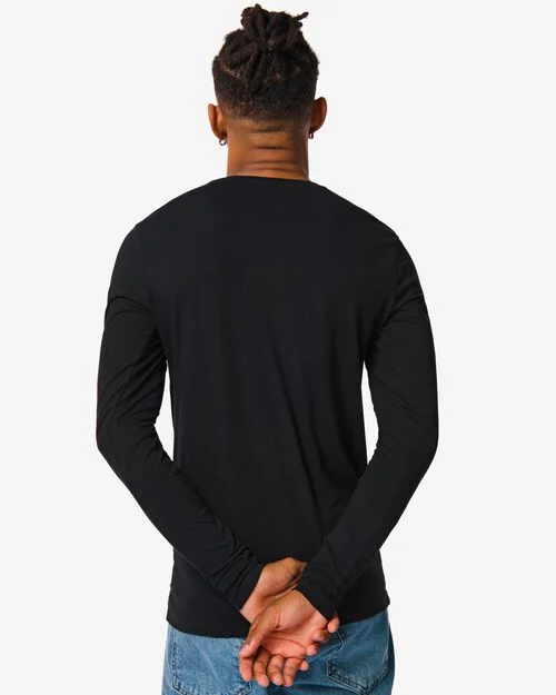 t-shirt homme slim fit col rond - manche longue noir