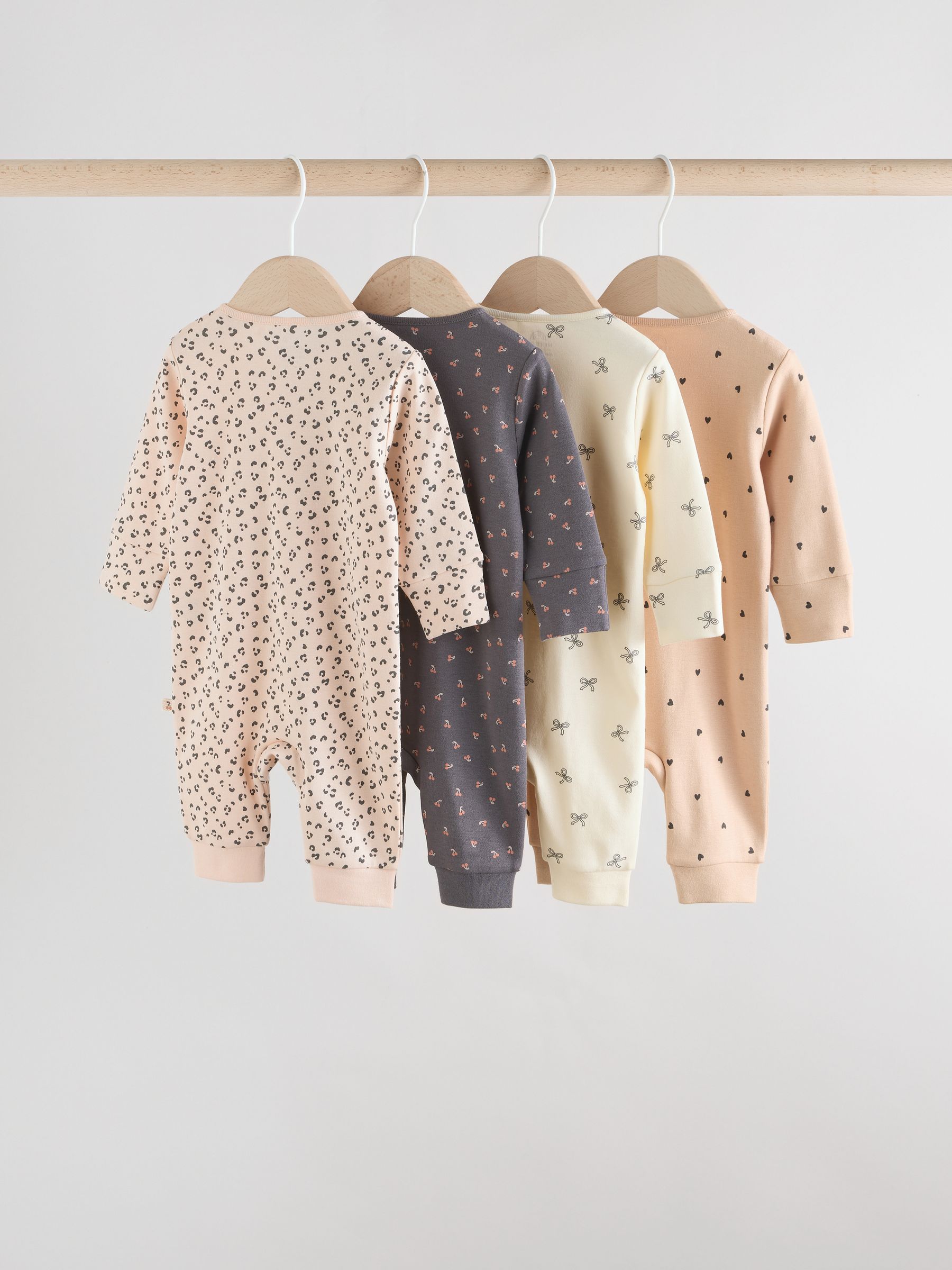 Eenkleurig luipaard en kers - Verpakking van 4 Baby pyjama's met tweewegrits en Print (0mnd -3jr)