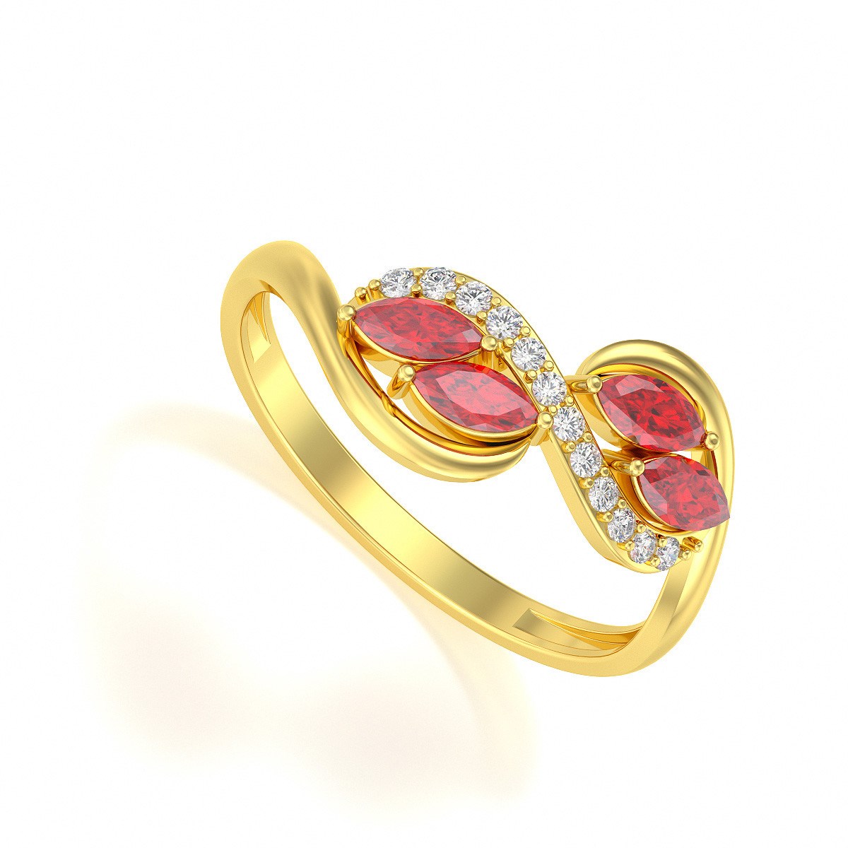 Bague ADEN Or 585 Jaune Rubis et diamants 1.546grs