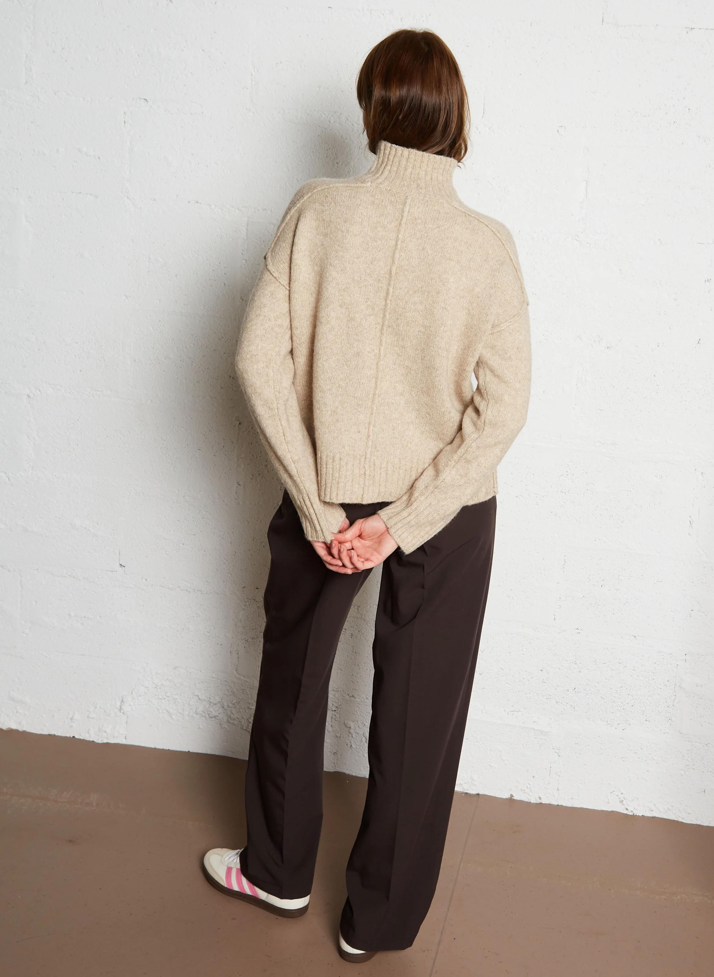Pantalon large à ceinture| Marron