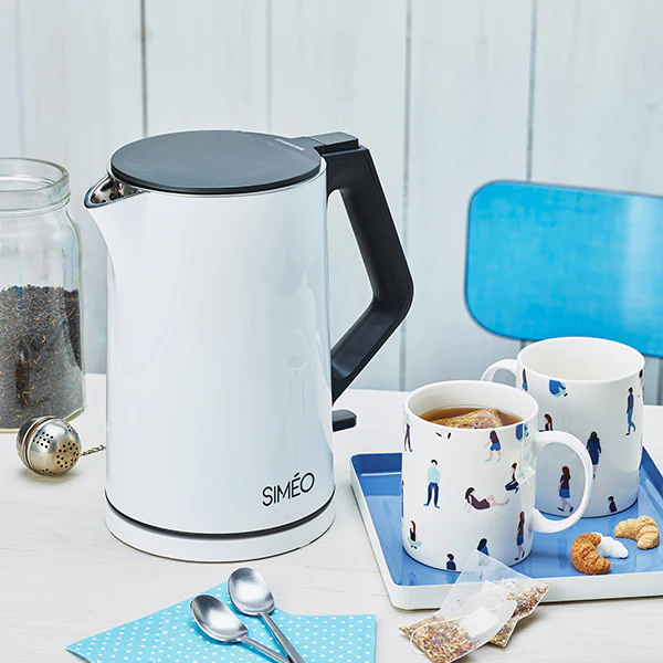 Bouilloire électrique double paroi 1,4 L 2000 W blanche Simeo
