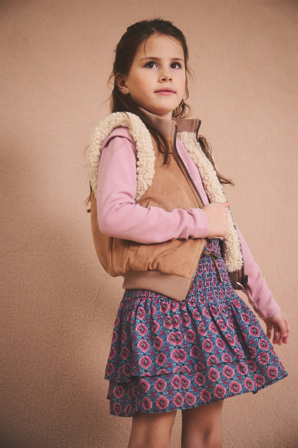 NONO reversible teddy bodywarmer Kenna ecru/lichtbruin