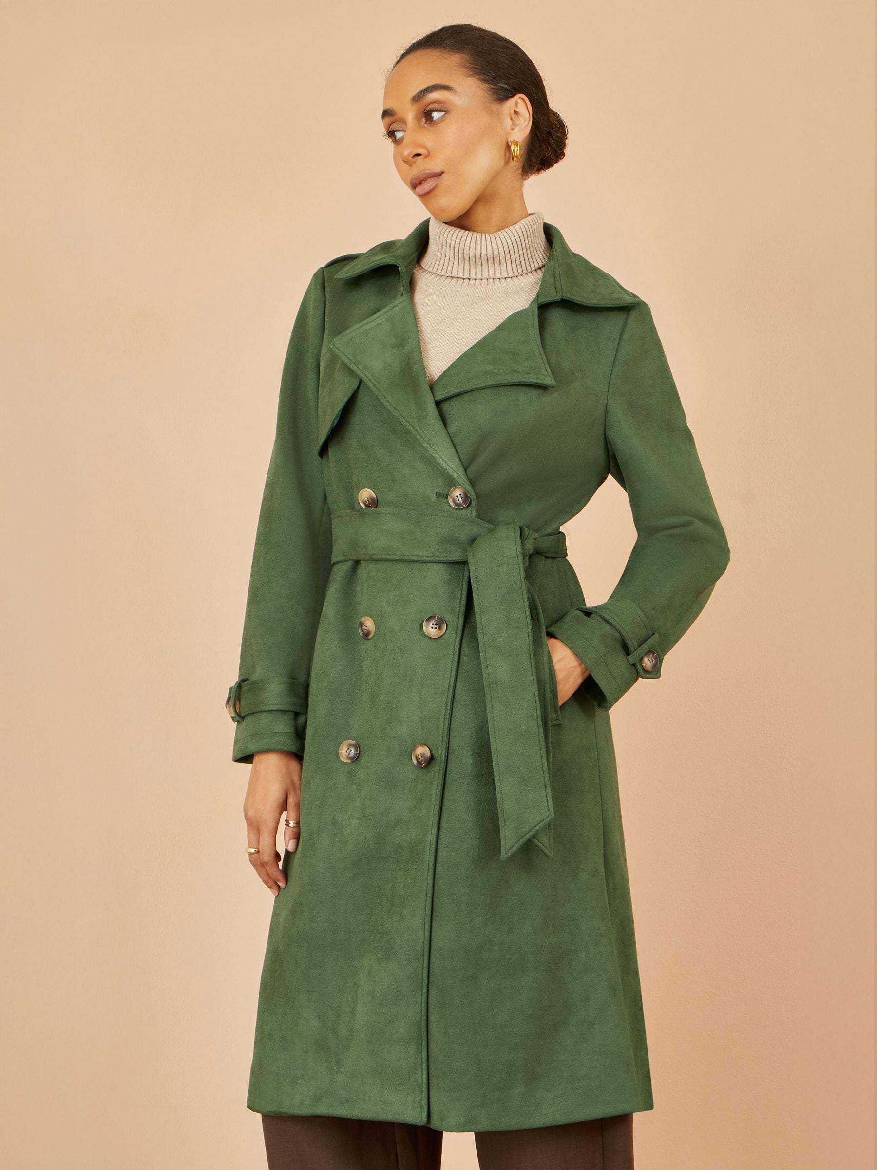 Groen - Yumi Faux Suede Trench Coat