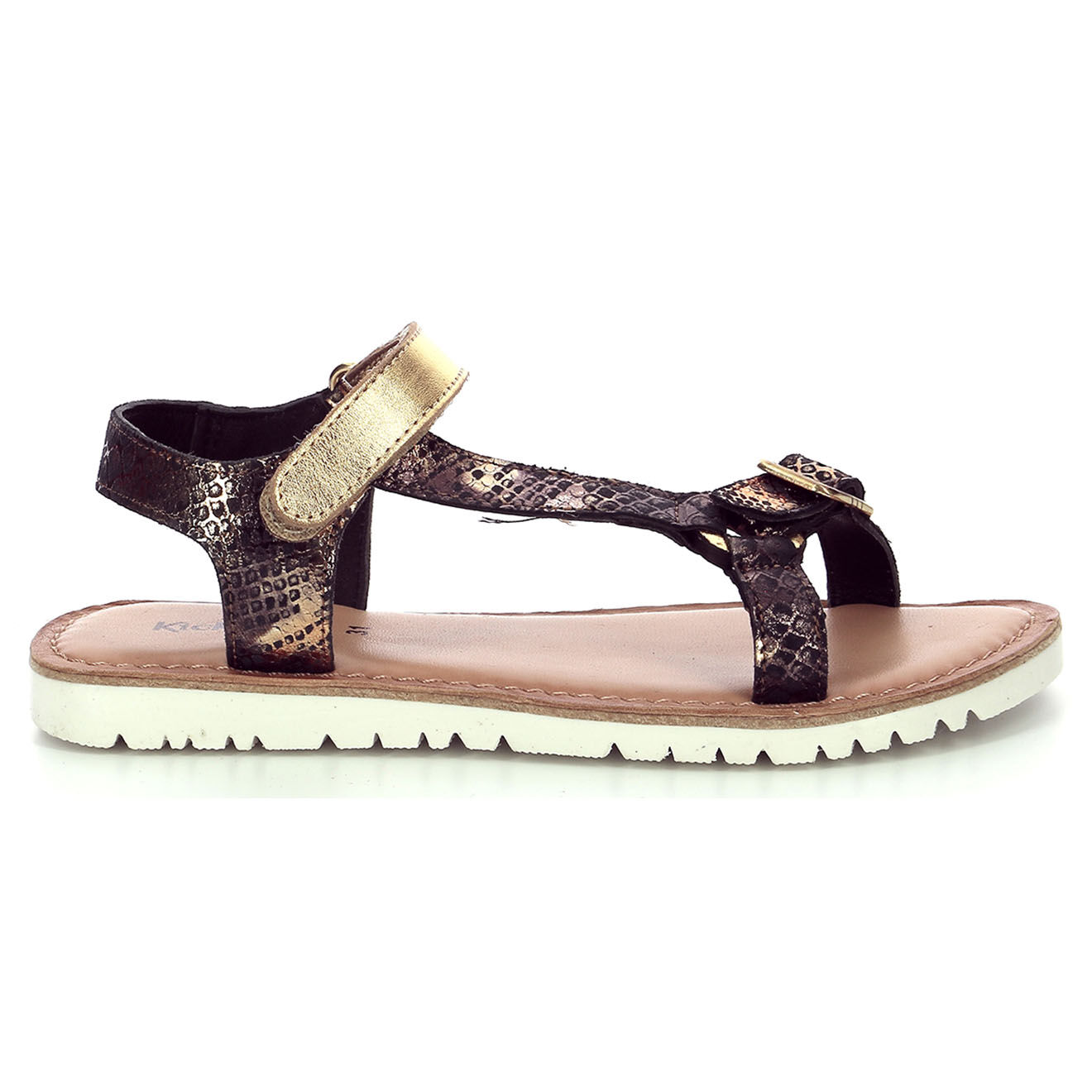 Kickers Sandales en Cuir Braska noir/doré/reptile