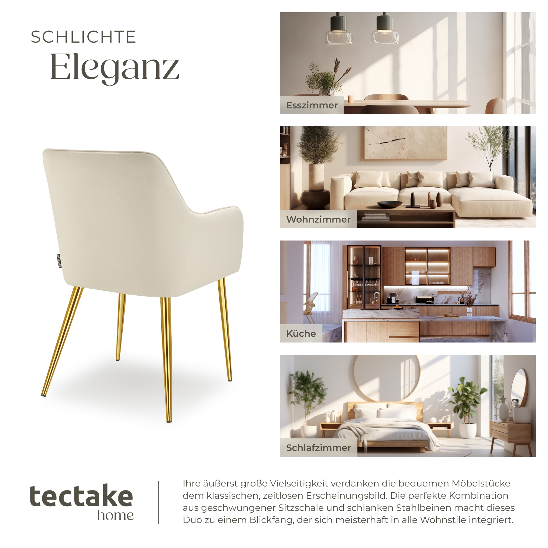 tectake® Armlehnstuhl, in Samtoptik, gepolstert, schlanke, pulverbeschichtete Stahlbeine, 55 x 63,5 x 86,5 cm