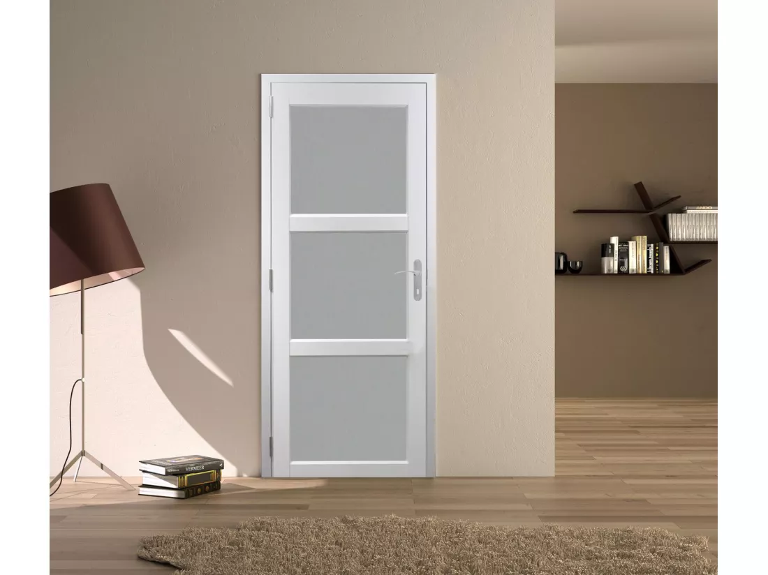 Bloc Porte Kenya Blanc Vitre H204 X L73 Poussant Droite Côtes Tableau Gd Menuiseries