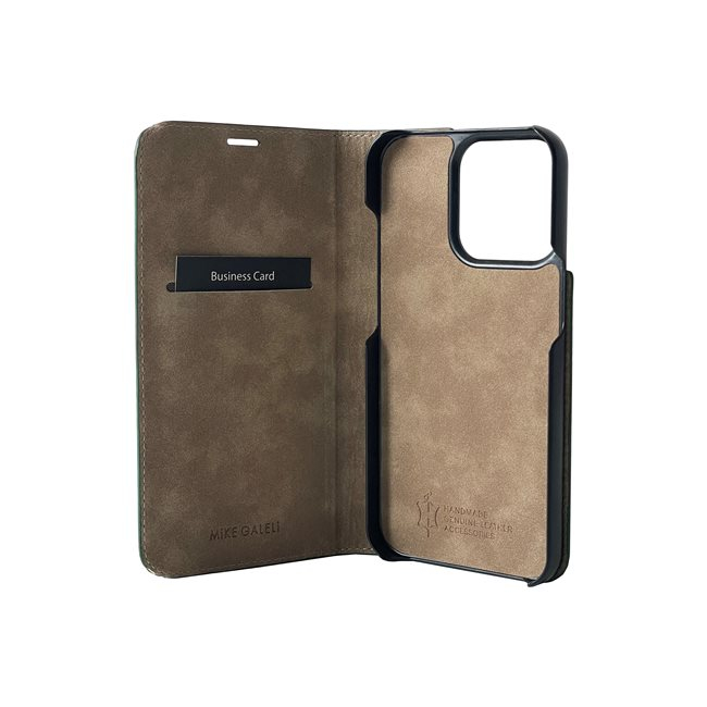 iPhone 14 Pro Echtleder Book Case Tasche Flip Cover Hand Made (MARCIP14PRO-M09) - Türkis