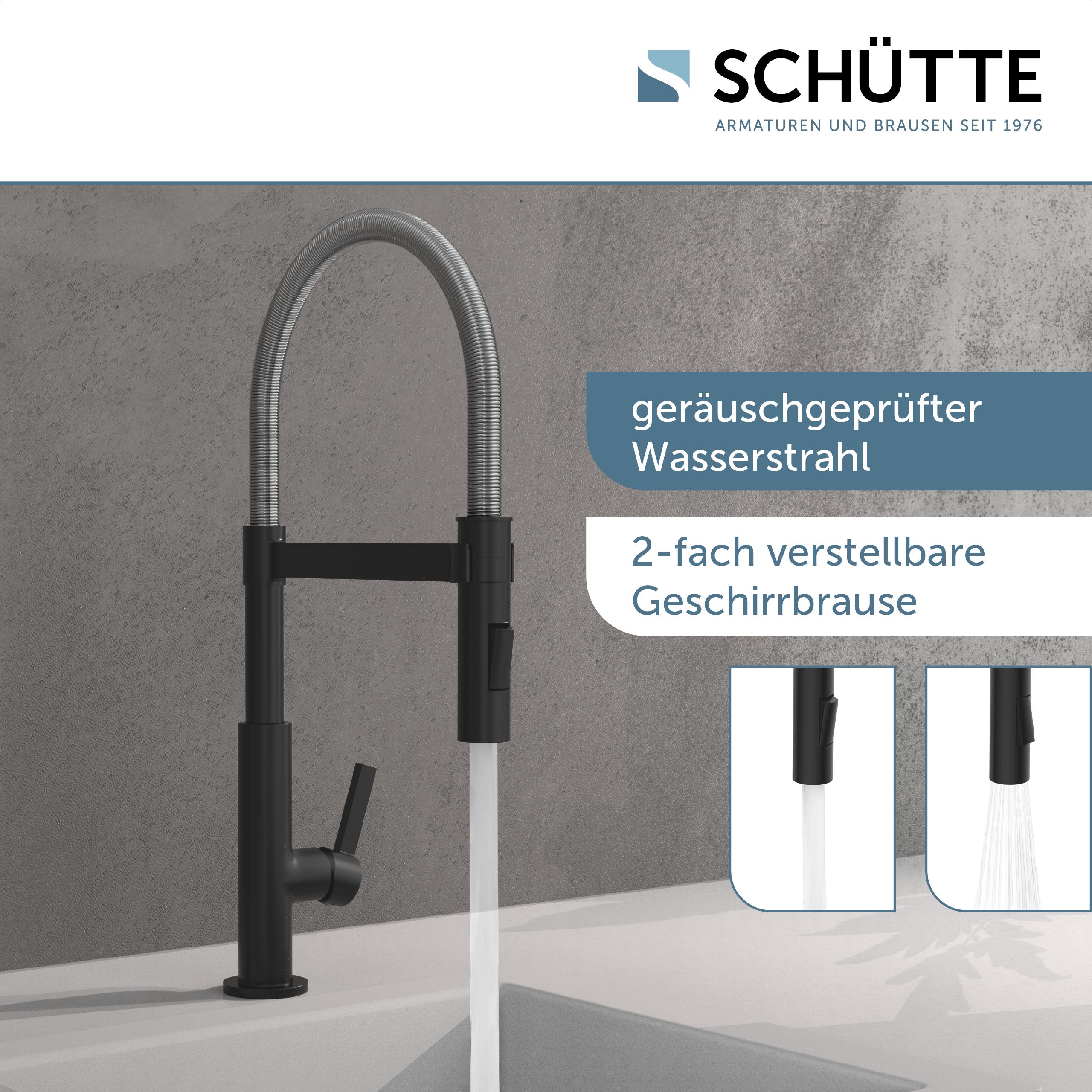 SCHÜTTE Küchenarmatur MIAMI mit Geschirrbrause Chrom/Schwarz matt