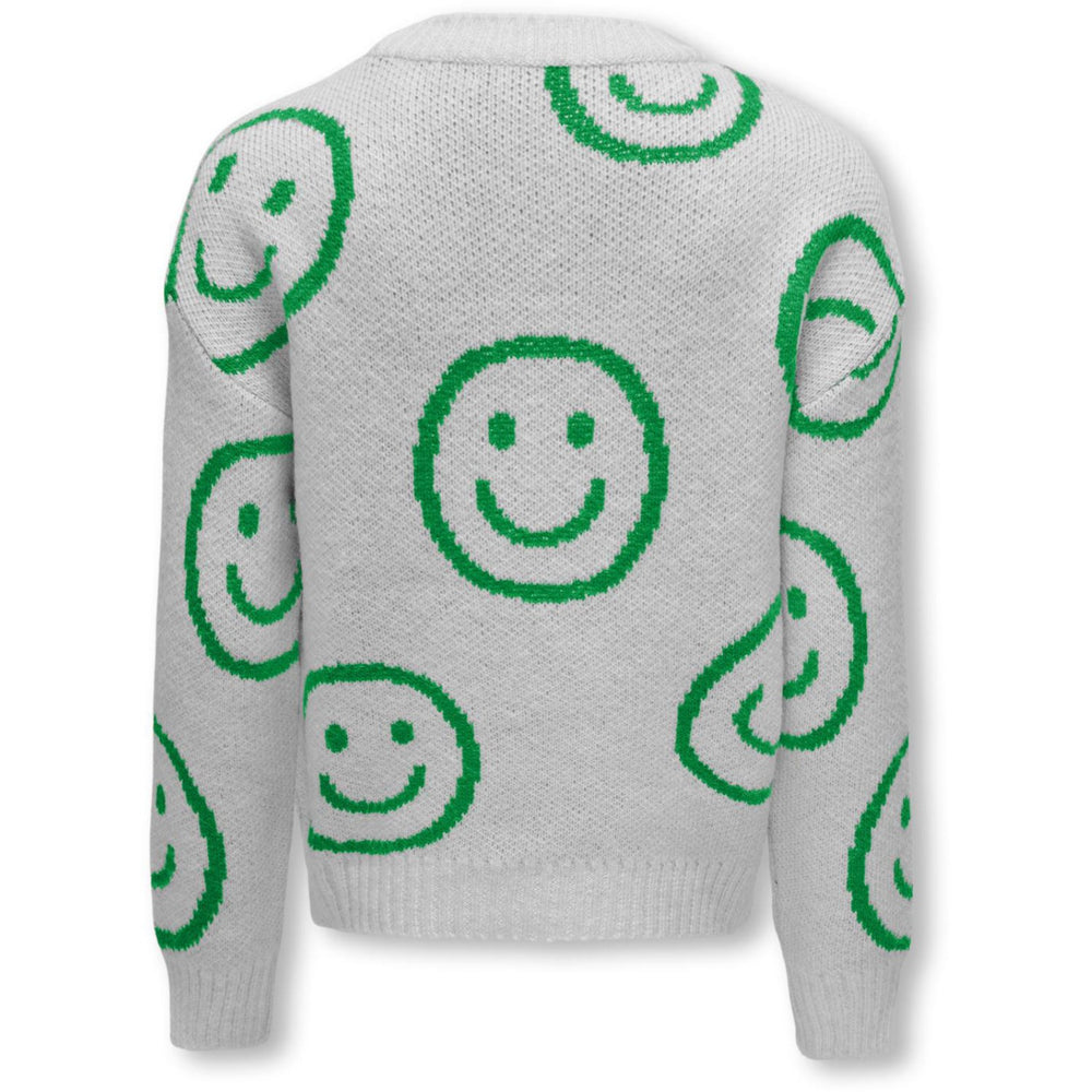Køb kids ONLY Light Grey Melange Island Green Happy Smiley Happie Pullover Strik Bluse