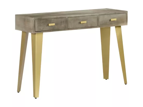Table console Bois de manguier Gris avec laiton 110x35x76 cm