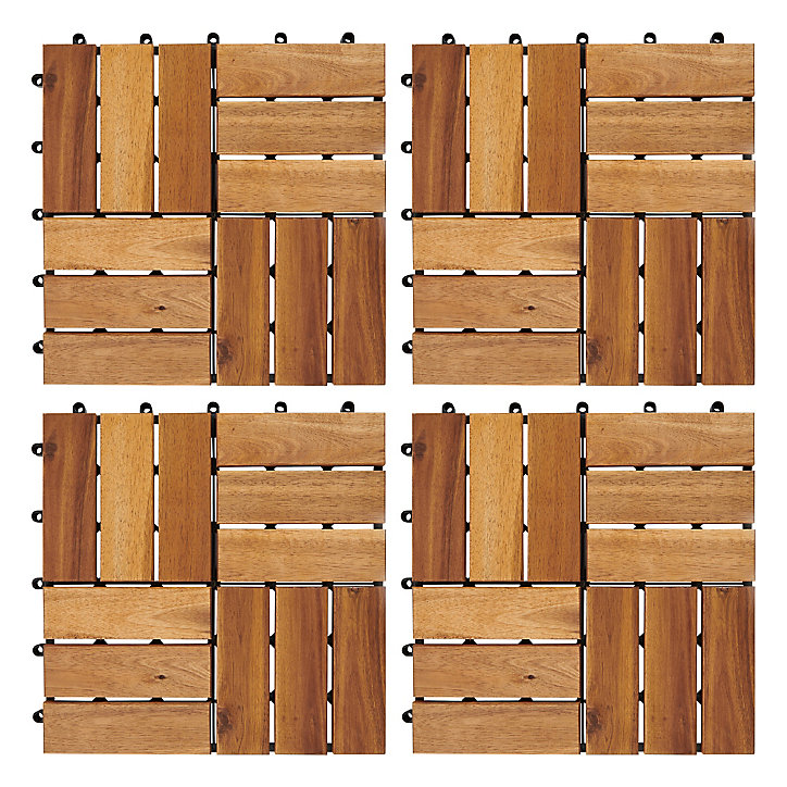 Lot de 4 dalles clipsables acacia Lempa 30 x 30 cm