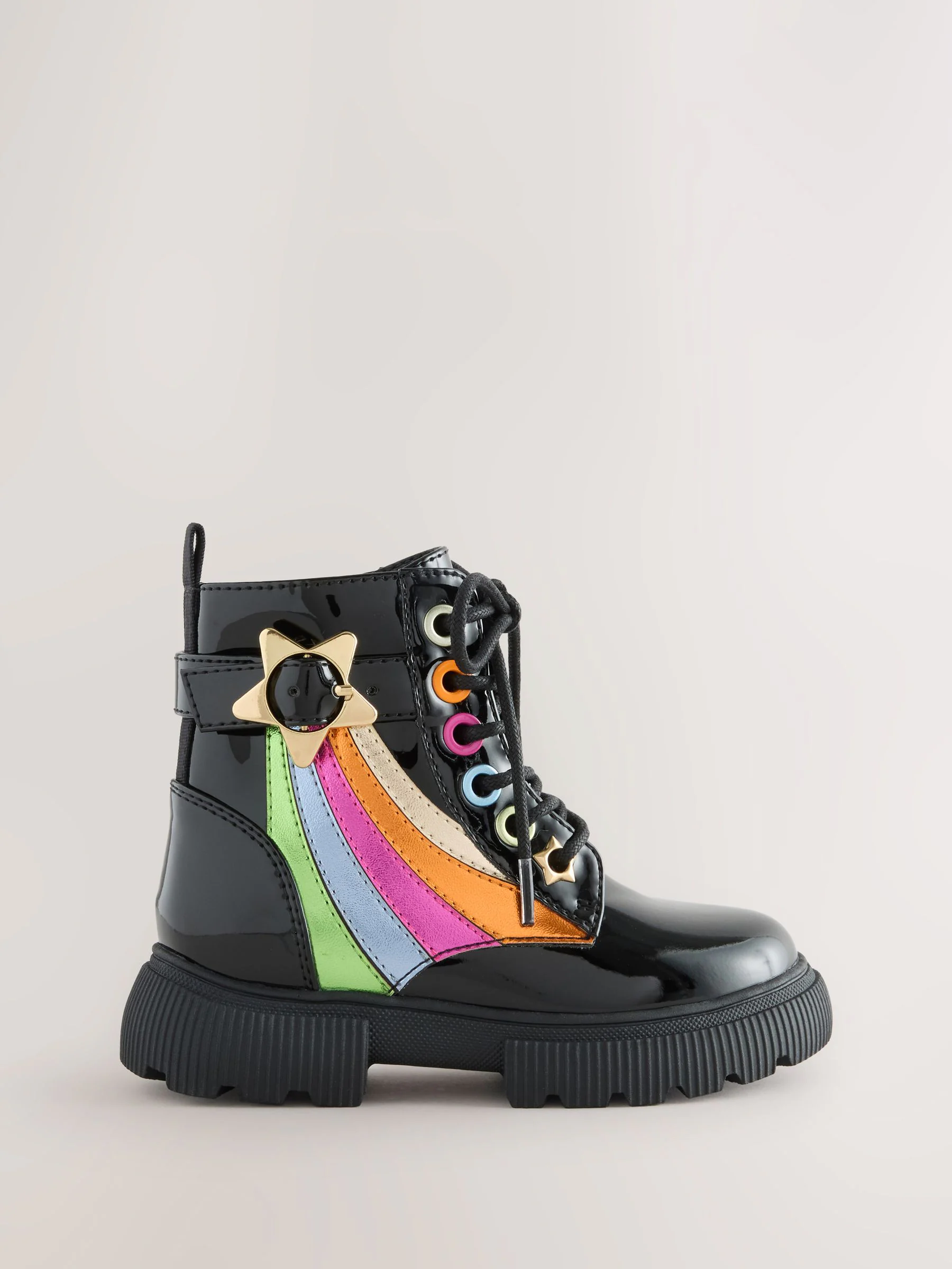 Zwart - Little Bird by Jools Oliver regenboog veterlaarzen met dikke zool