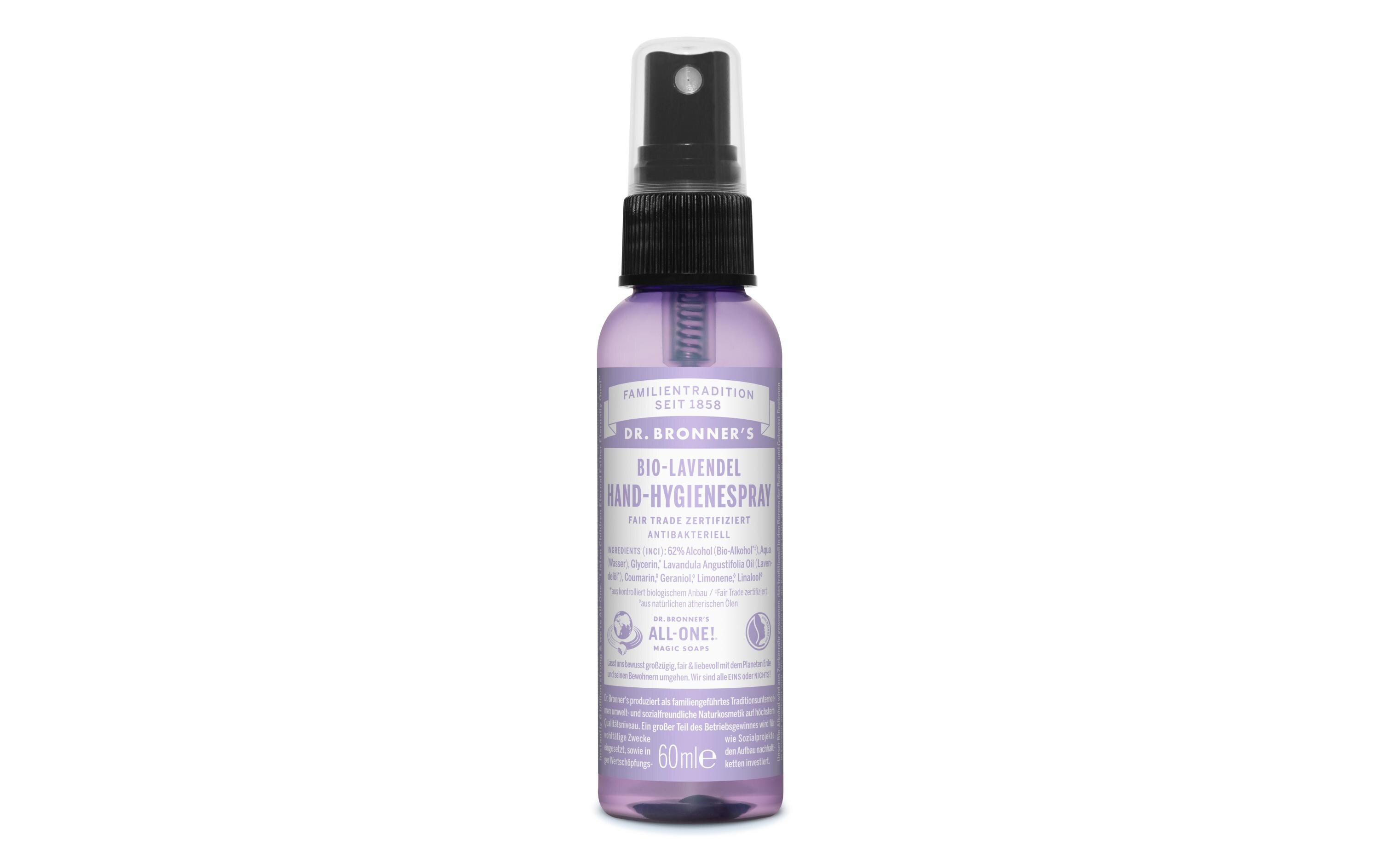 Desinfektionsspray All-One Bio-Lavendel 60 mlNatürliches Händedesinfektionsmittel mit Lavendelöl – Bio und Fair Trade