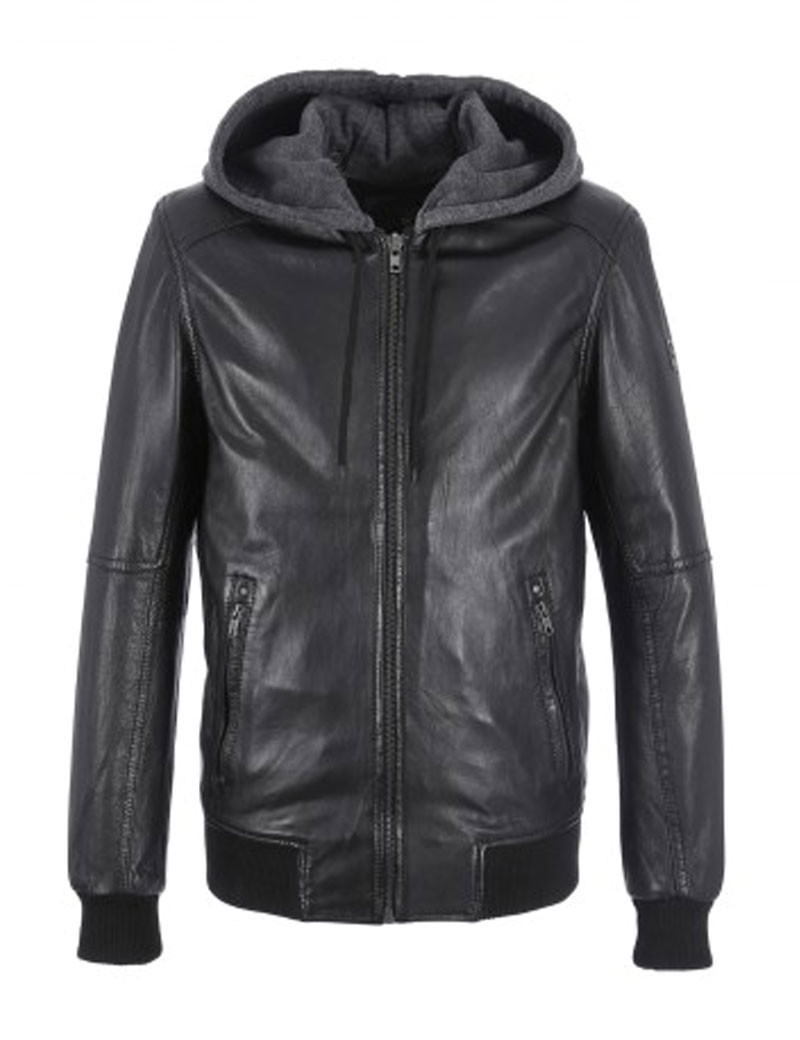 OAKWOOD BLOUSON JIMMY CUIR CAPUCHE AMOVIBLE NOIR