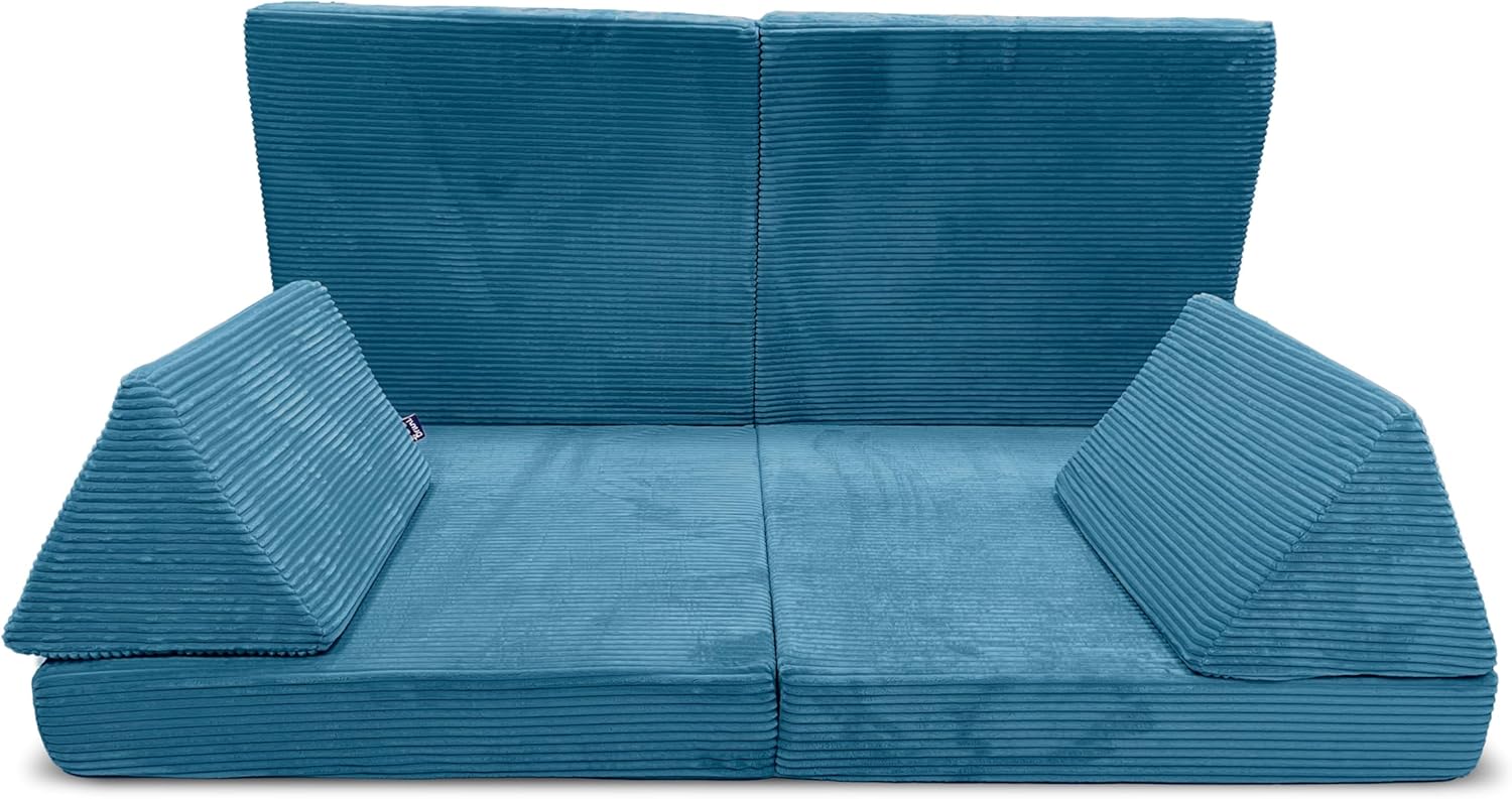 Bruni Spielsofa Cord für Kinder in Blau - großes XXL-Sofa fürs Kinderzimmer, Schlafsofa mit abnehmbarem, flauschigem Cord-Bezug, in Österreich entwickelt